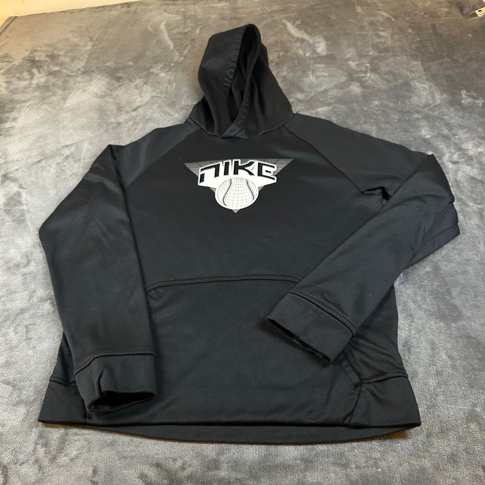 Nike Baseball Hoodie Pullover Sweatshirt Fleece Lined Black Youth Extra‎ Large
